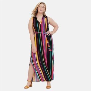 Torrid Multi Stripe Maxi Dress V-Neck Button Front Womens Size 1X